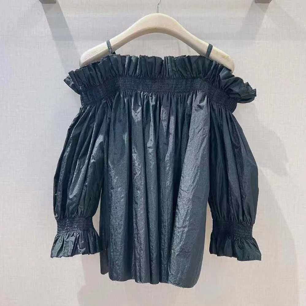 Dior Off-the-Shoulder Smocked Top Black Silk Taffeta for Women