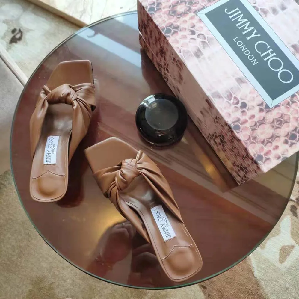 Jimmy Choo Avenue 50 Latte Nappa Leather Mules for Women in Brown Jimmy Choo Avenue 50 Latte Nappa Leather Mules for Women in Brown