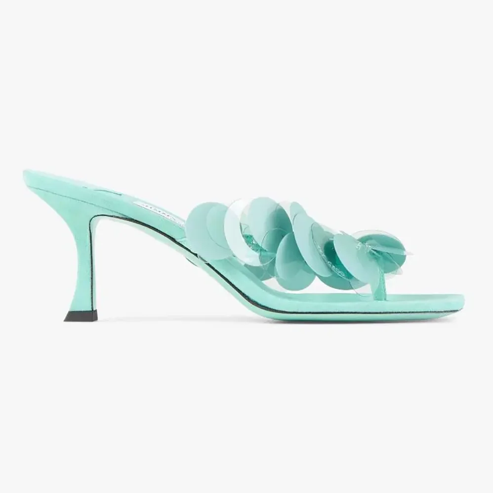 Jimmy Choo Freja 70 Aqua Green Suede Paillette Sandals for Women