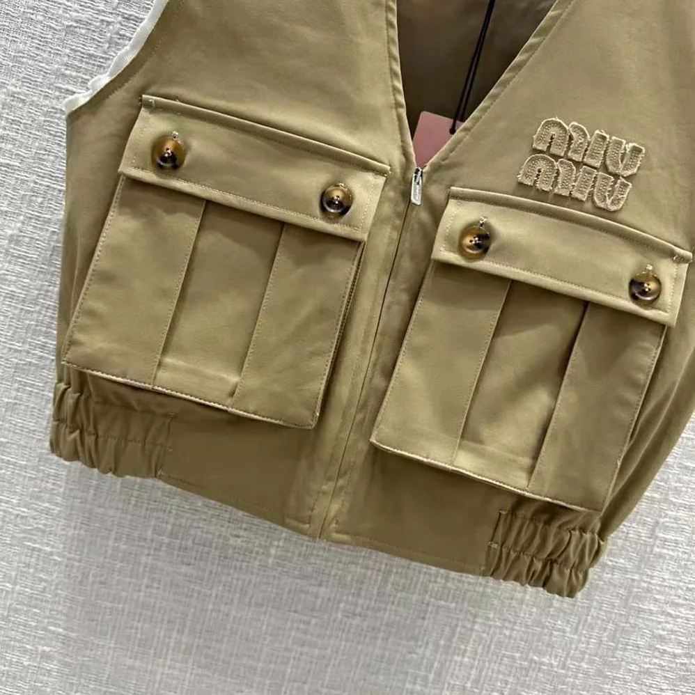 Miu Miu Chino Vest with Embroidered Logo for Women Miu Miu Chino Vest with Embroidered Logo for Women