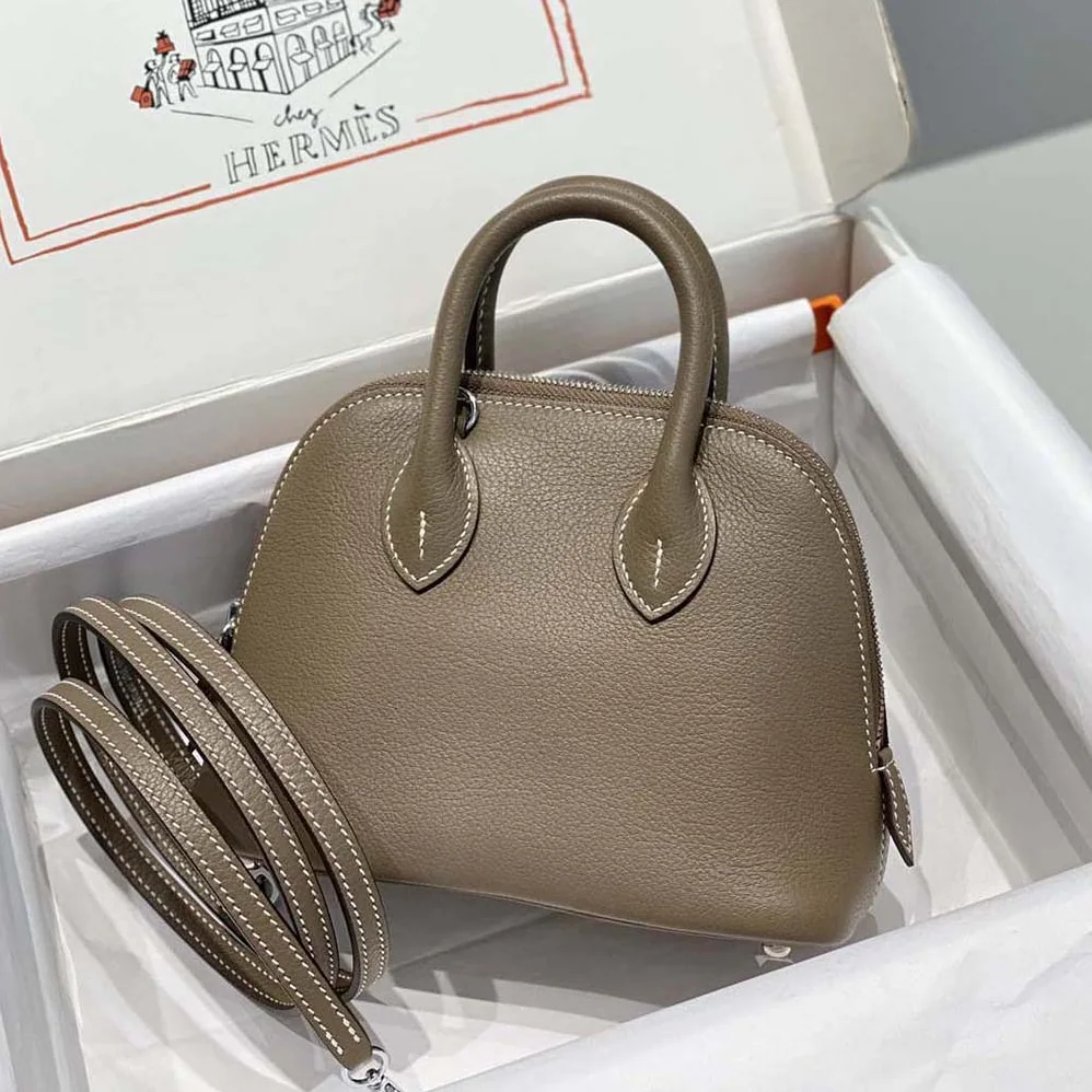 Hermes Bolide 1923 Bag in Epsom Calfskin for Unisex in Brown/Silver Hermes Bolide 1923 Bag in Epsom Calfskin for Unisex in Brown/Silver