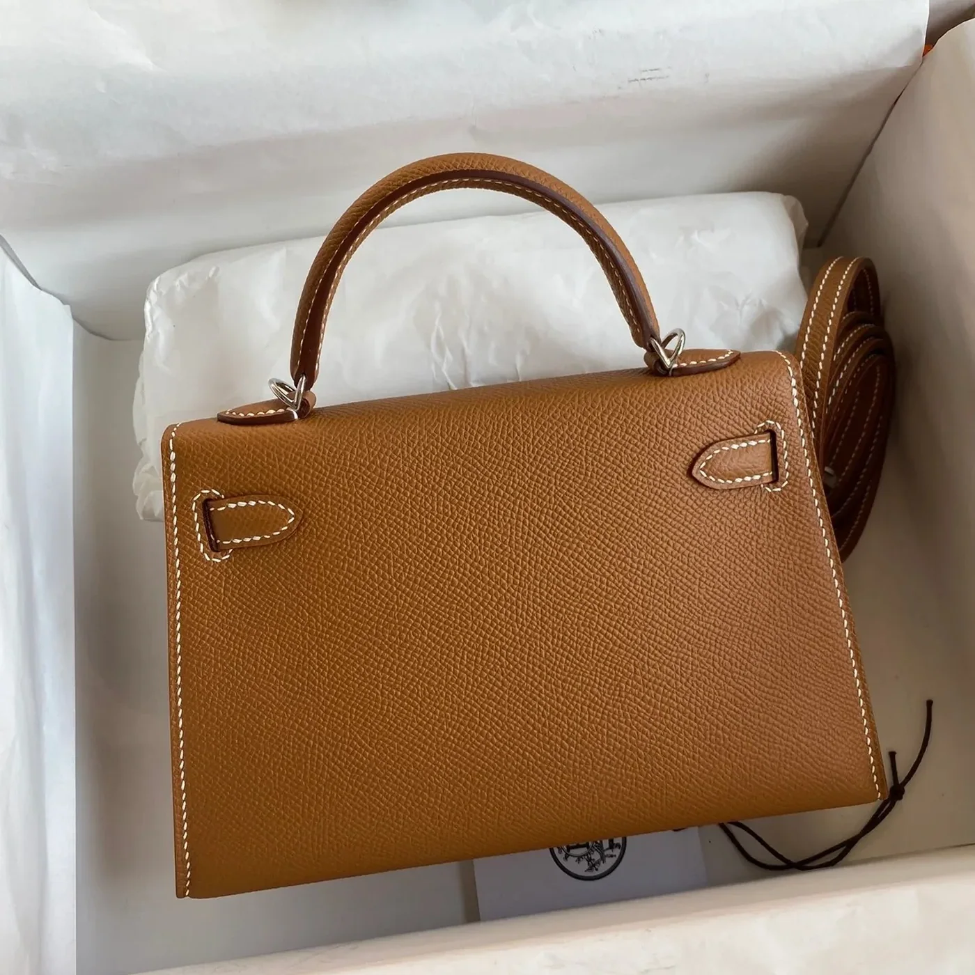 Hermes Kelly Mini Top Handle Bag in Brown Epsom Palladium Hardware