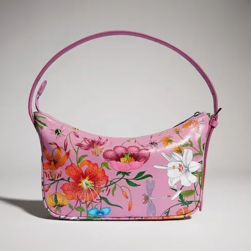 Gucci Lady Lunetta Small Shoulder Bag / Pink/ Multicolor Gucci Flora Coated Canvas Palladium Hardware