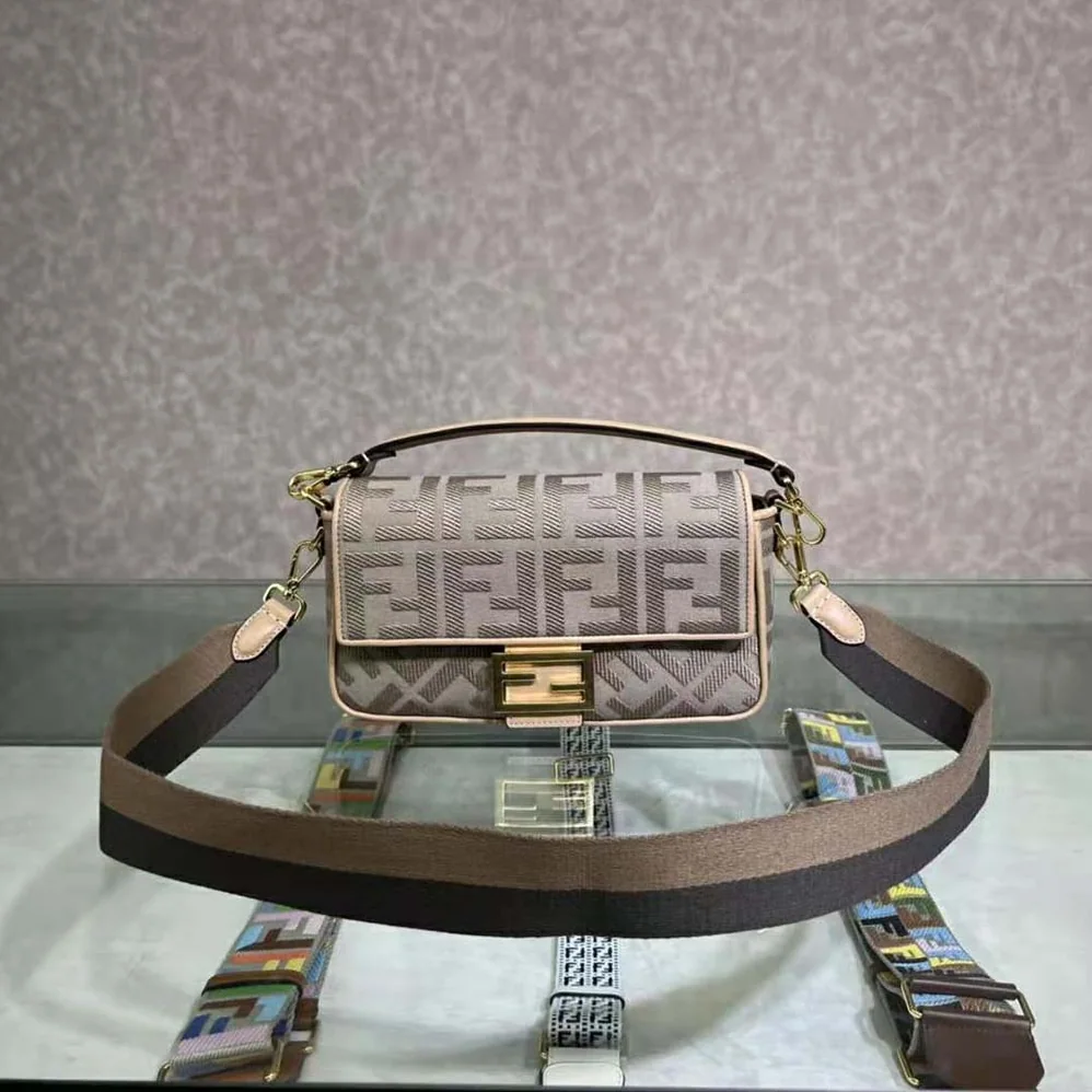 Fendi Lconic Medium Baguette Gray FF Canvas Bag for Women Fendi Lconic Medium Baguette Gray FF Canvas Bag for Women