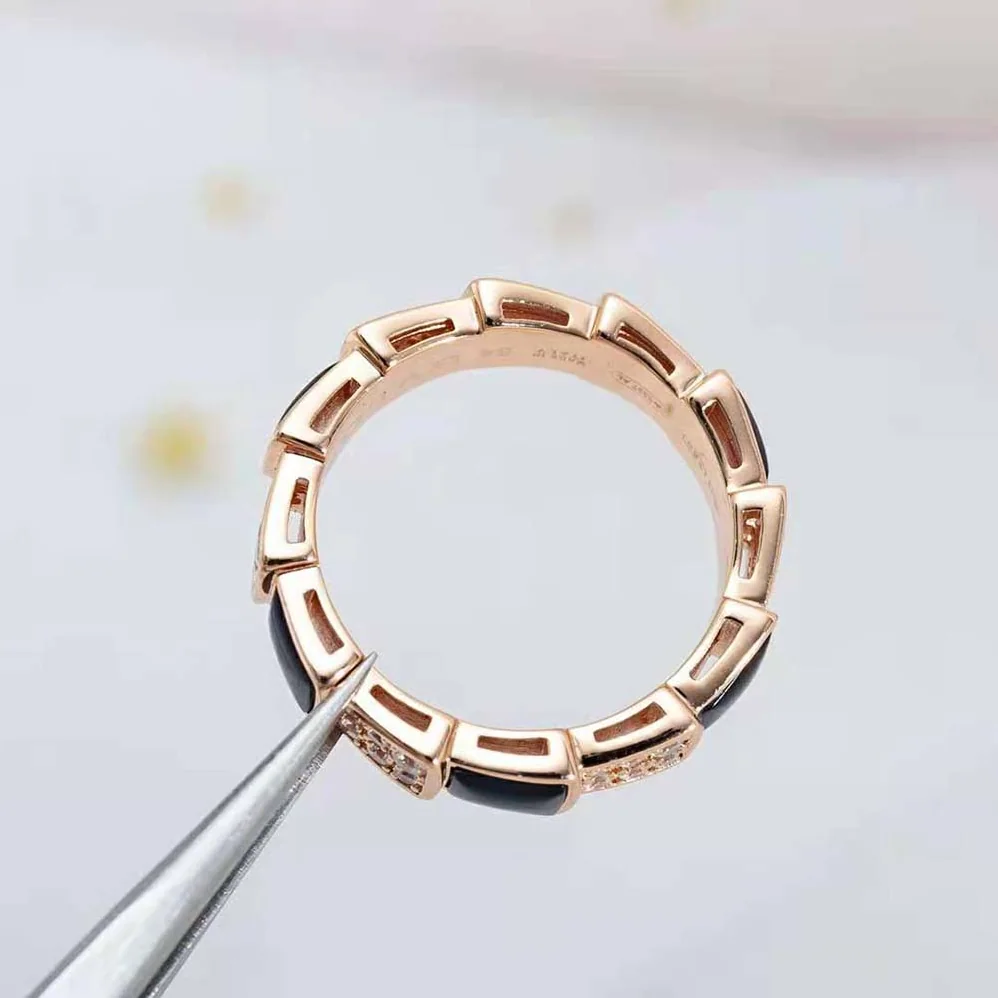 Bvlgari Serpenti Viper Band Ring in 18 KT Rose Gold for Women in Black