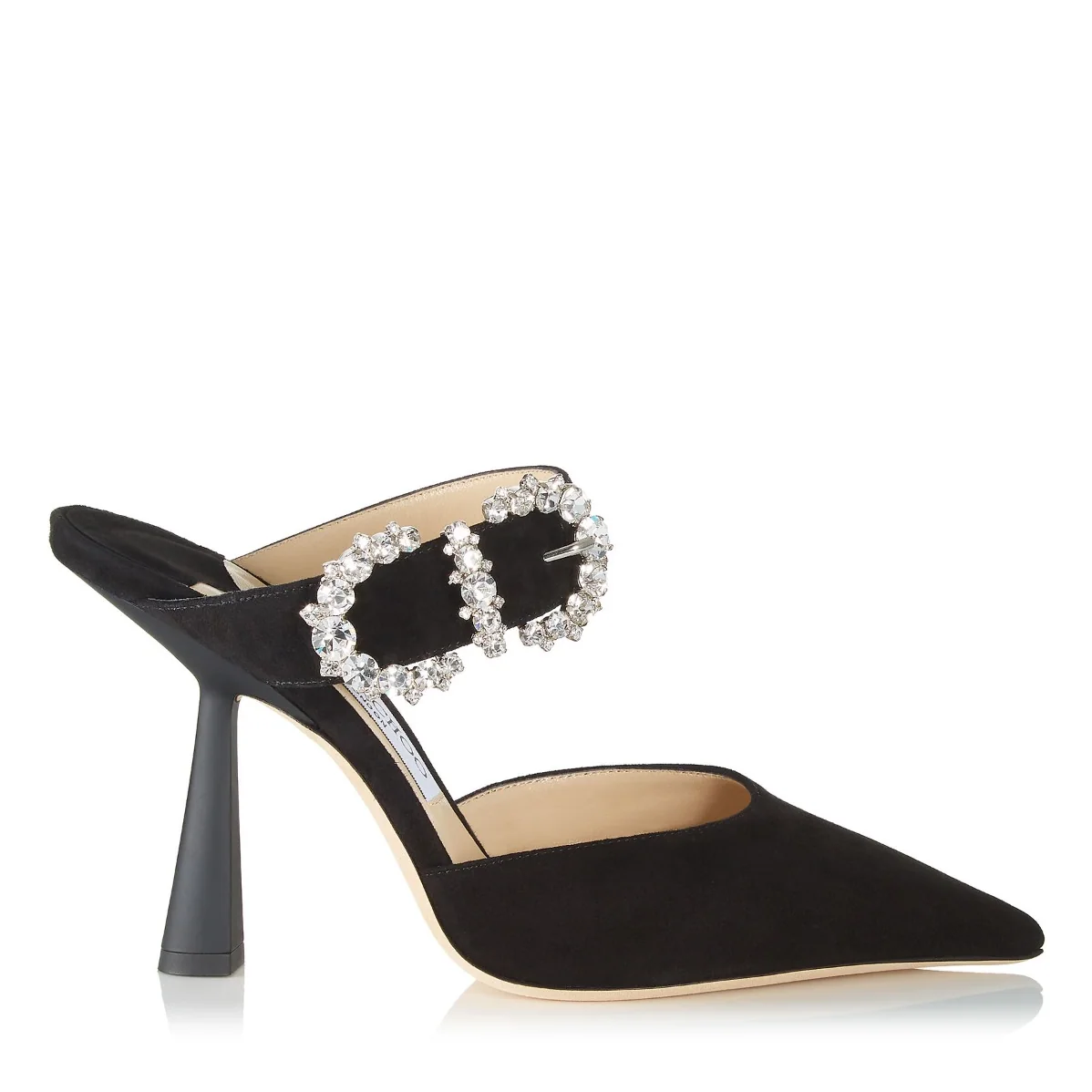 Jimmy Choo SMOKEY 100 Suede Pump with Jewelled Buckle for Women in Black Jimmy Choo SMOKEY 100 Suede Pump with Jewelled Buckle for Women in Black