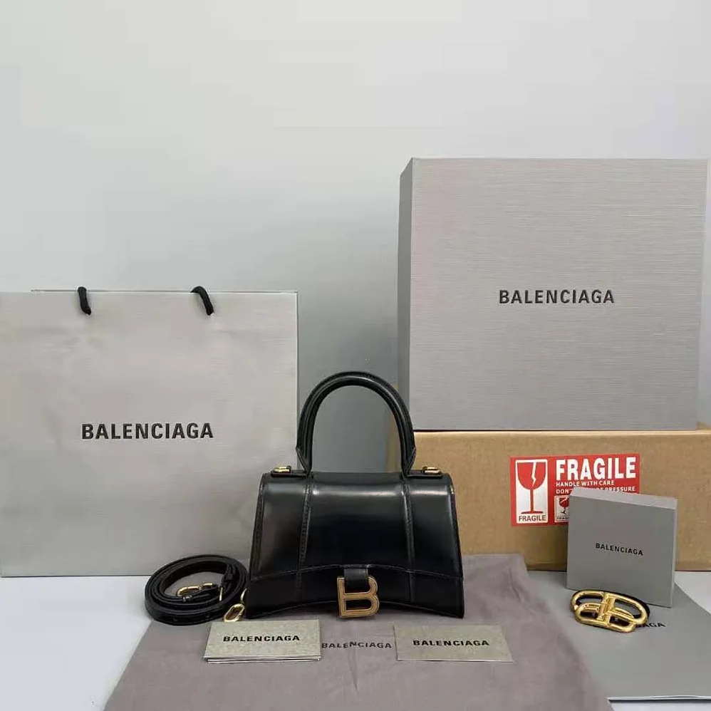 Balenciaga Hourglass Small Top Handle Bag in Black Shiny Box Calfskin for Women