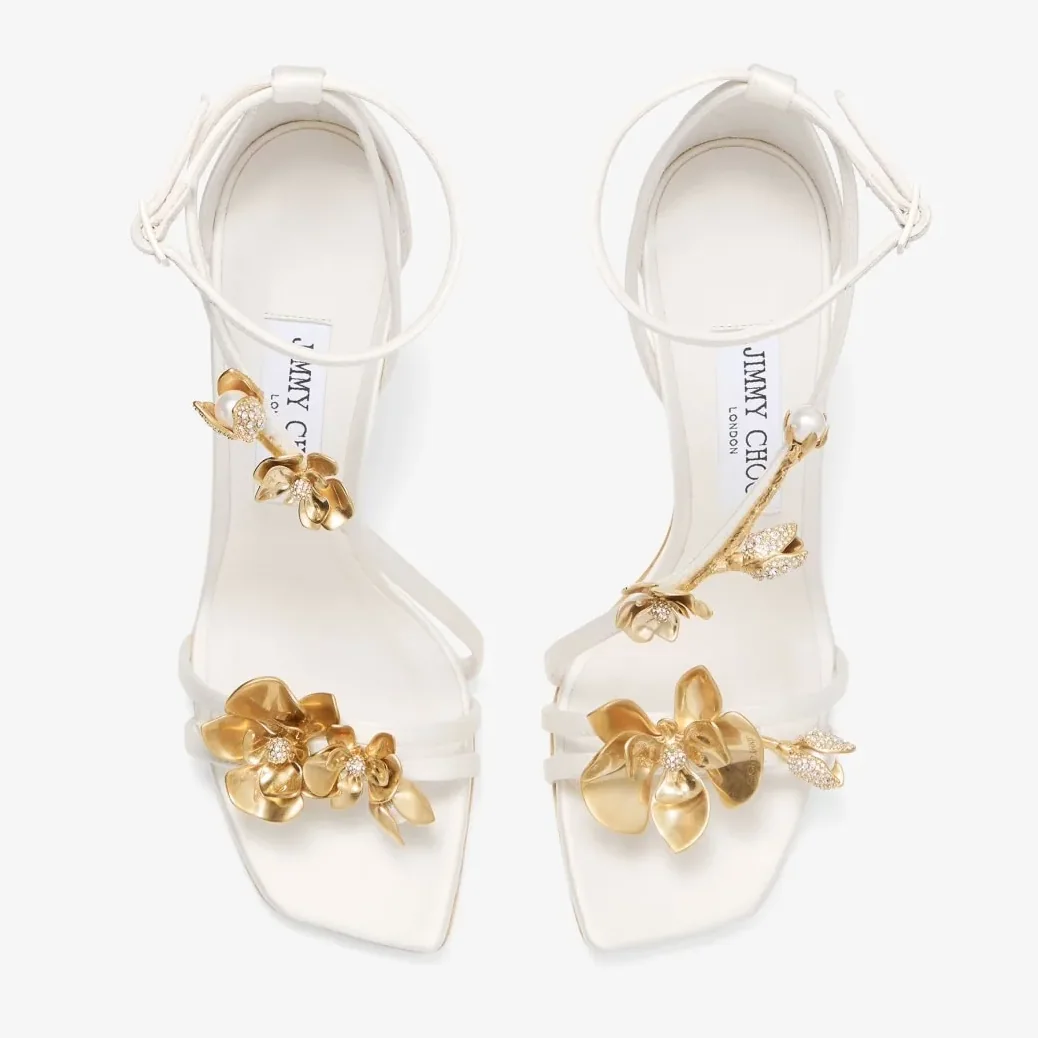 Jimmy Choo Zea 95 Flower Sandals Ivory/Metal Mix ZEA95BGU