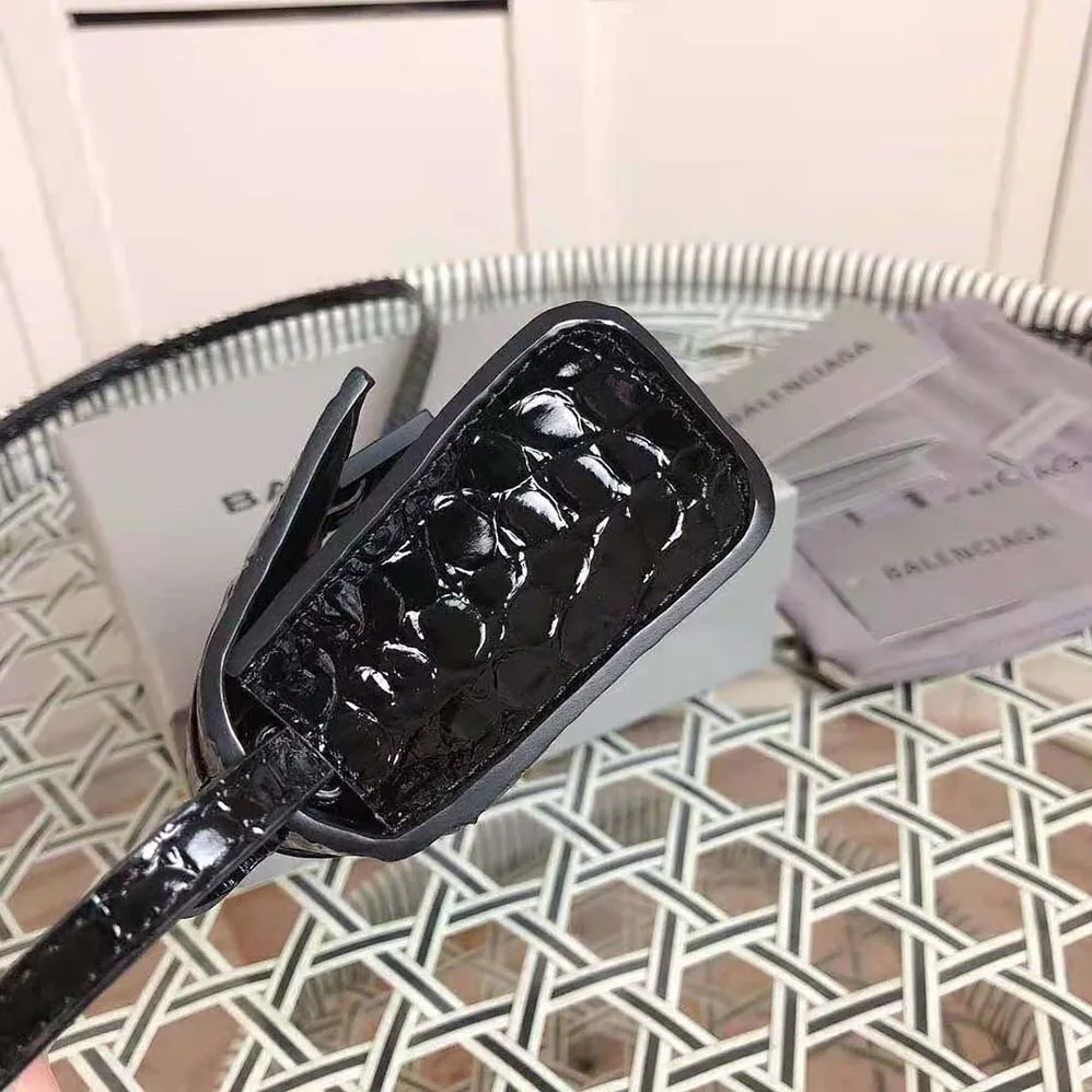 Balenciaga Hourglass Mini Top Handle in Black Shiny Crocodile Embossed Calfskin for Women Balenciaga Hourglass Mini Top Handle in Black Shiny Crocodile Embossed Calfskin for Women