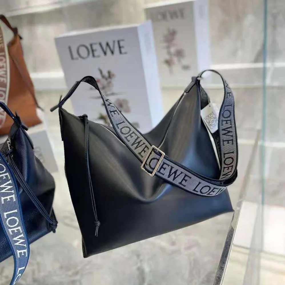 Loewe Cubi Crossbody Bag in Supple Smooth Calfskin and Jacquard for Women in Black Loewe Cubi Crossbody Bag in Supple Smooth Calfskin and Jacquard for Women in Black