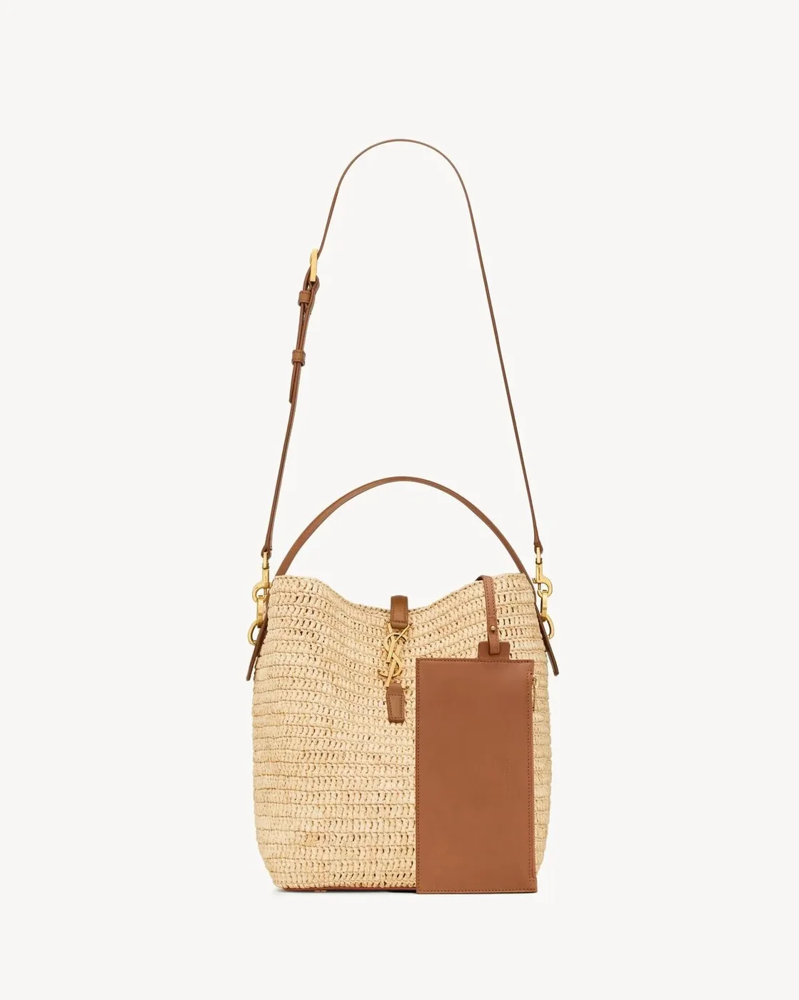 Saint Laurent Le Woven Raffia And Vegetable-Tanned Beige 9.8 Inches/ Saint Laurent Le Woven Raffia And Vegetable-Tanned Beige 9.8 Inches/