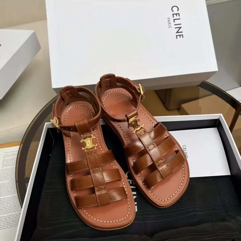 Celine Clea Triomphe Gladiator Sandal in Calfskin for Women in Vegetal Tanning