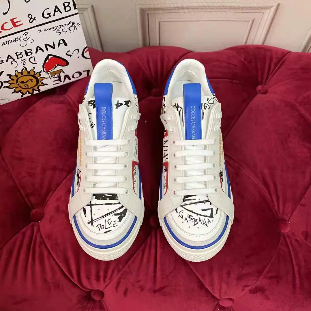 Dolce Gabbana D&G Graffiti-Print Calfskin Custom 2.Zero Sneakers for Men Dolce Gabbana D&G Graffiti-Print Calfskin Custom 2.Zero Sneakers for Men