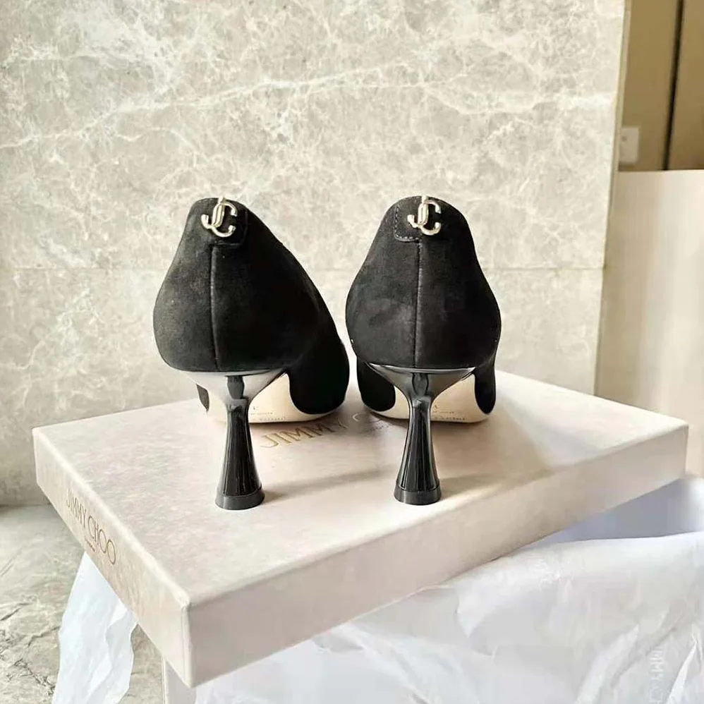 Jimmy Choo RENE 65 Black Suede and Patent Leather Pointed Pumps for Women