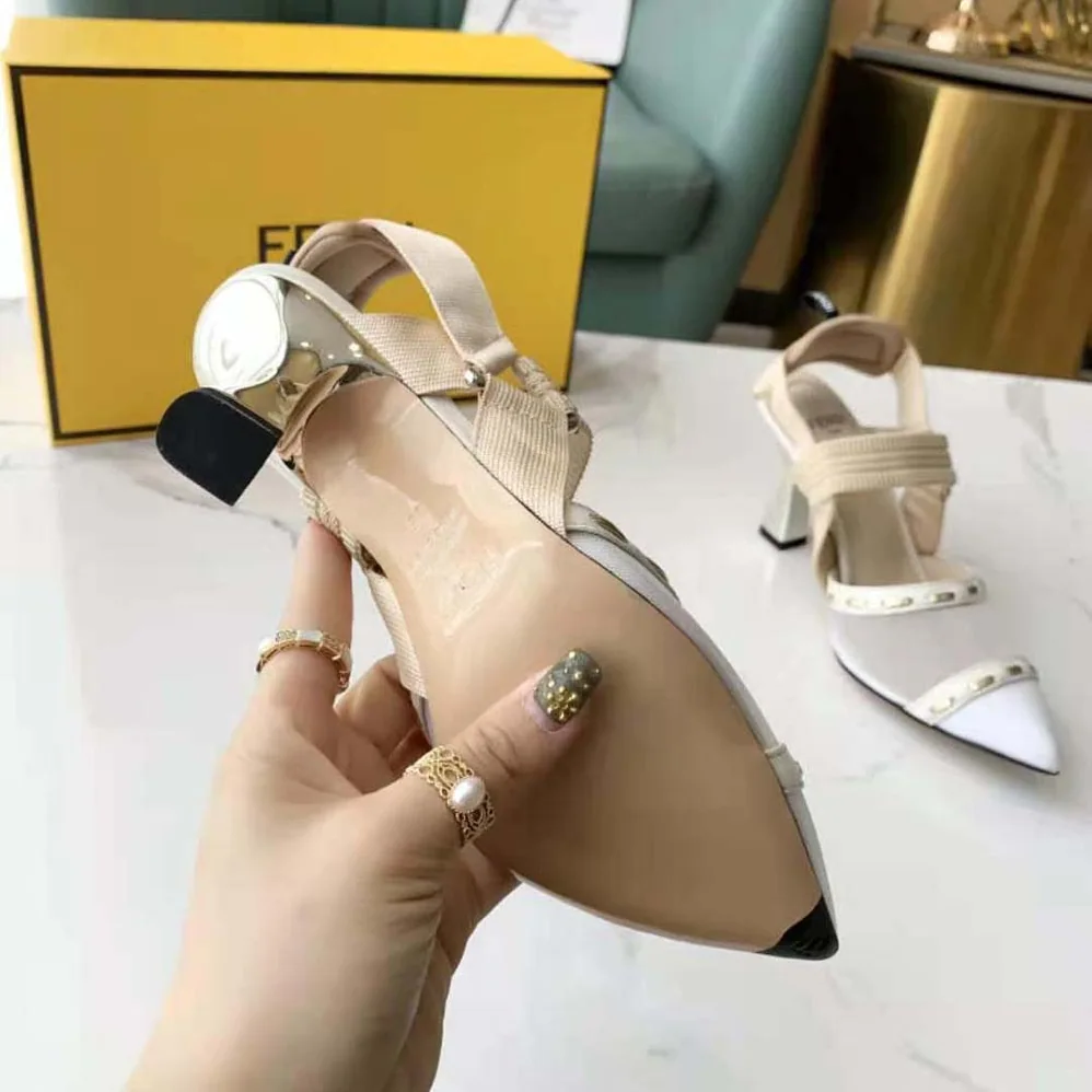 Fendi Colibri Pink Mesh High-Heel Slingbacks with Metal Stitches for Women Fendi Colibri Pink Mesh High-Heel Slingbacks with Metal Stitches for Women