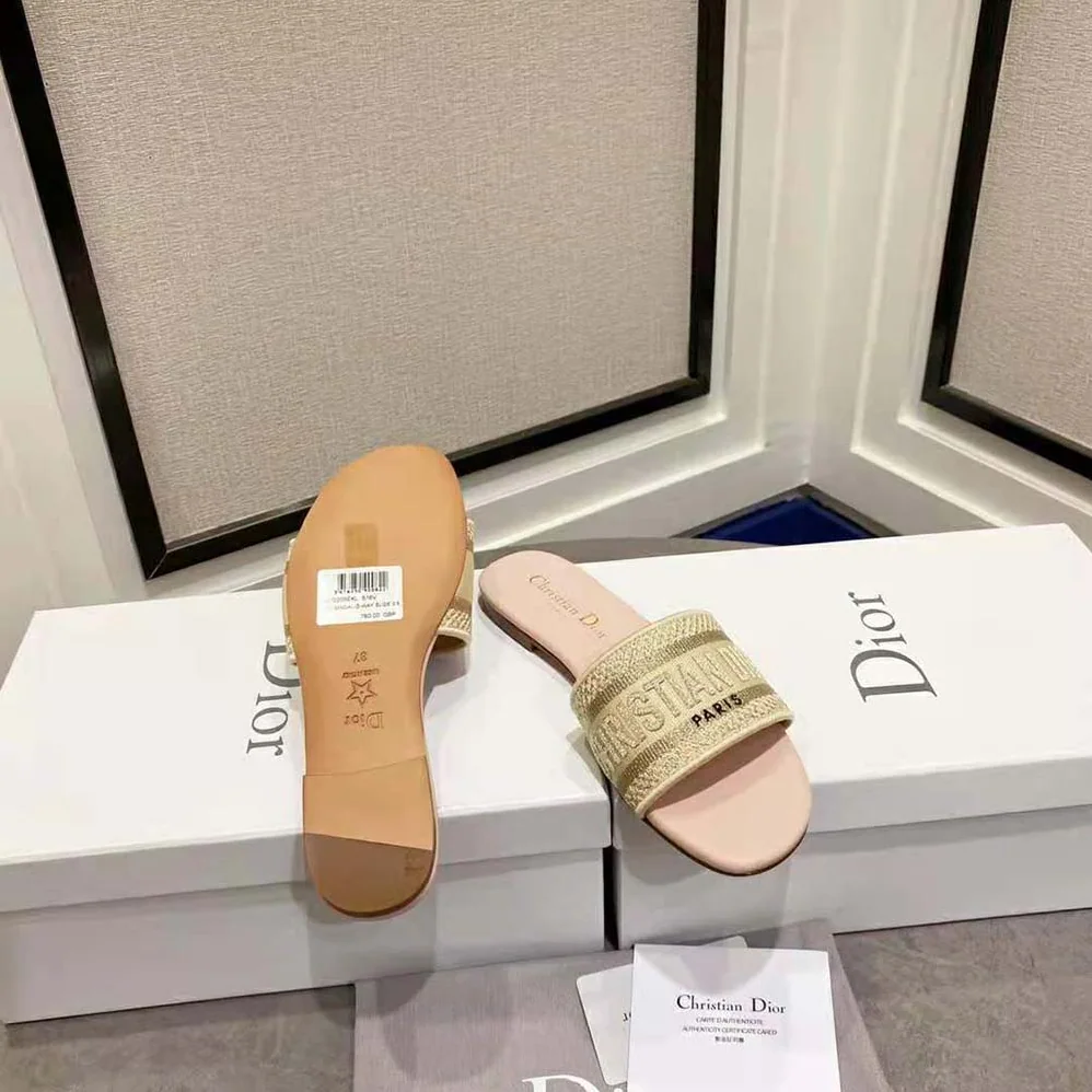Dior Dway Slide Gold-Tone Metallic Thread Embroidered Cotton for Women Dior Dway Slide Gold-Tone Metallic Thread Embroidered Cotton for Women