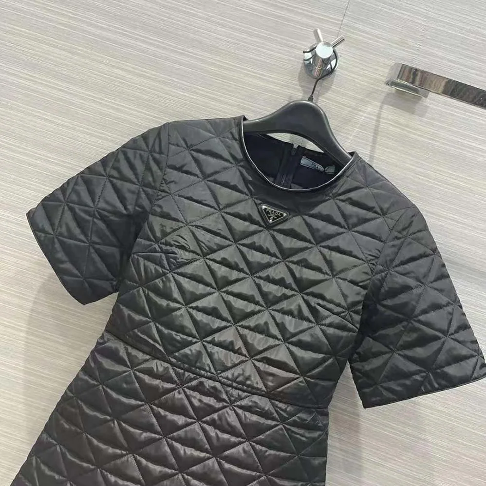 Prada Short-Sleeved Re-Nylon Dress for Women in Black Prada Short-Sleeved Re-Nylon Dress for Women in Black