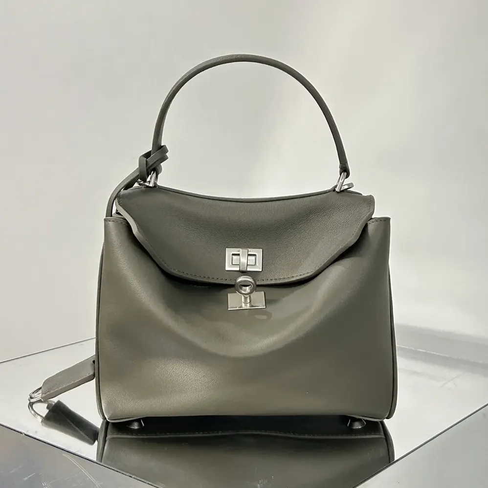 Balenciaga Rodeo Handbag Mini In Khaki Smooth Calfskin Aged for Women in Silver Hardware
