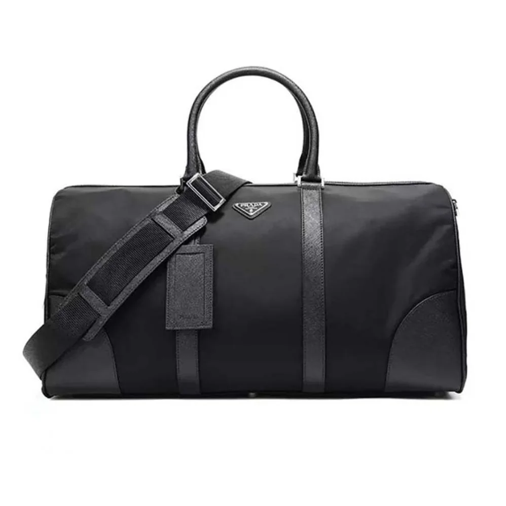 Prada Re-Nylon and Saffiano Leather Duffle Bag for Men in Black