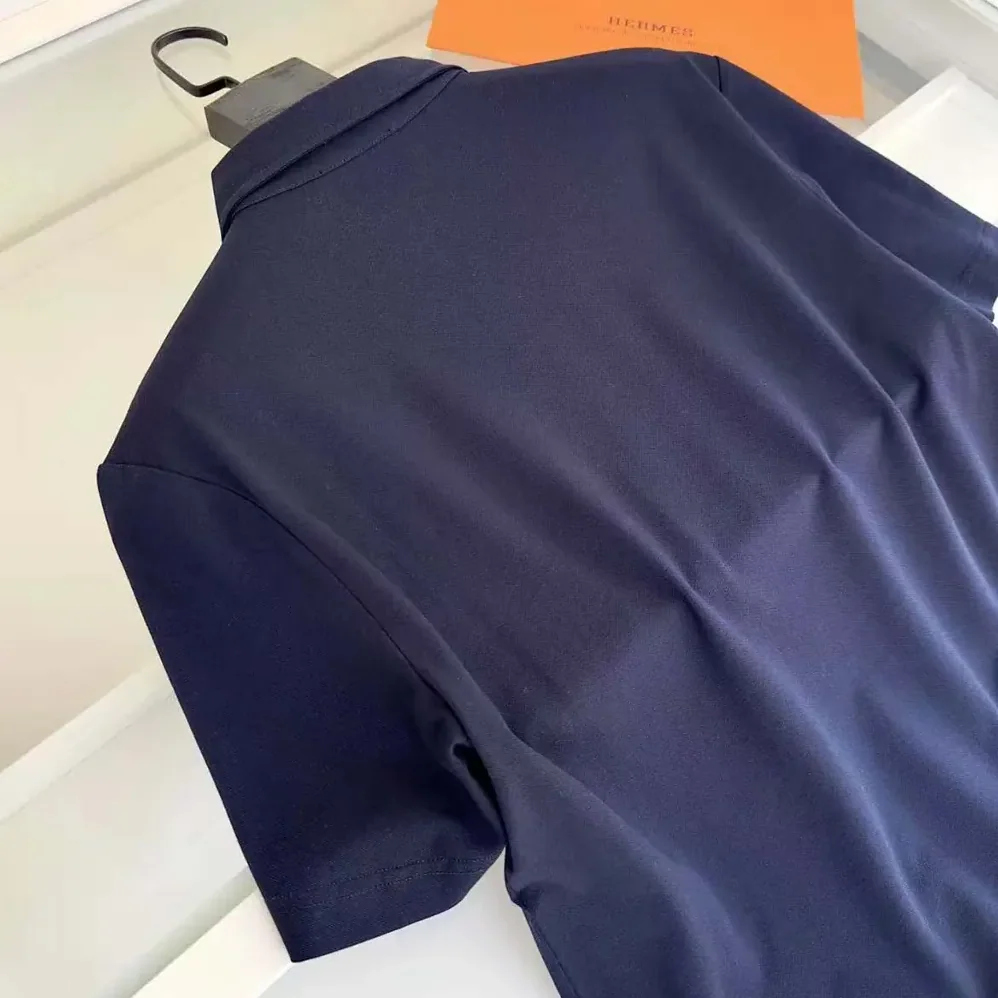 Hermes Polo Shirt with Pocket for Men in Navy/Brown