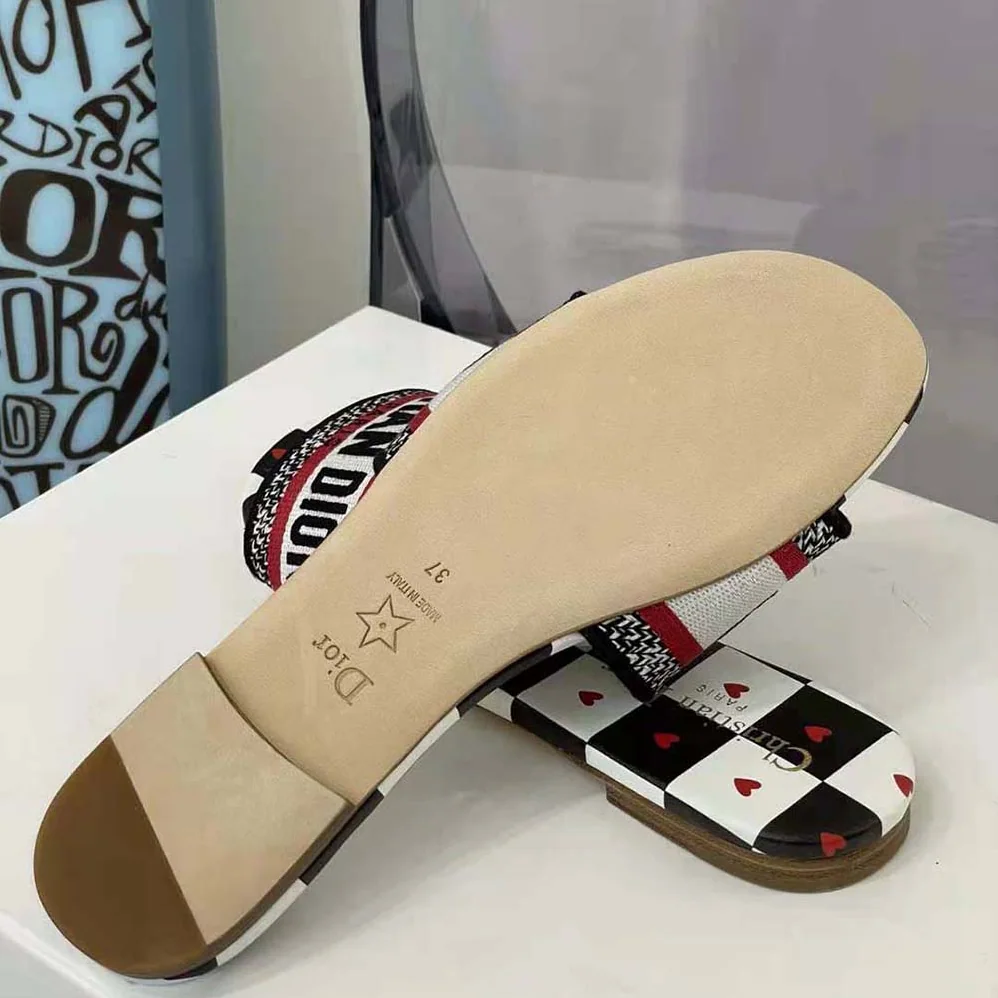 Dior Dway Dioramour Slide White Black and Red D for Women in Chess Heart Embroidered Cotton Dior Dway Dioramour Slide White Black and Red D for Women in Chess Heart Embroidered Cotton