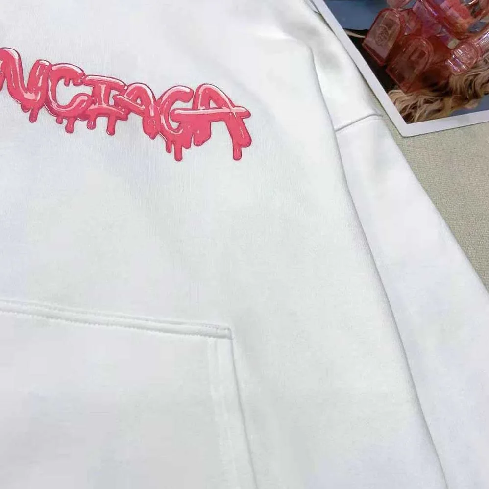 Balenciaga Slime Hoodie Wide Fit in White and Pink Heavy Fleece for Women