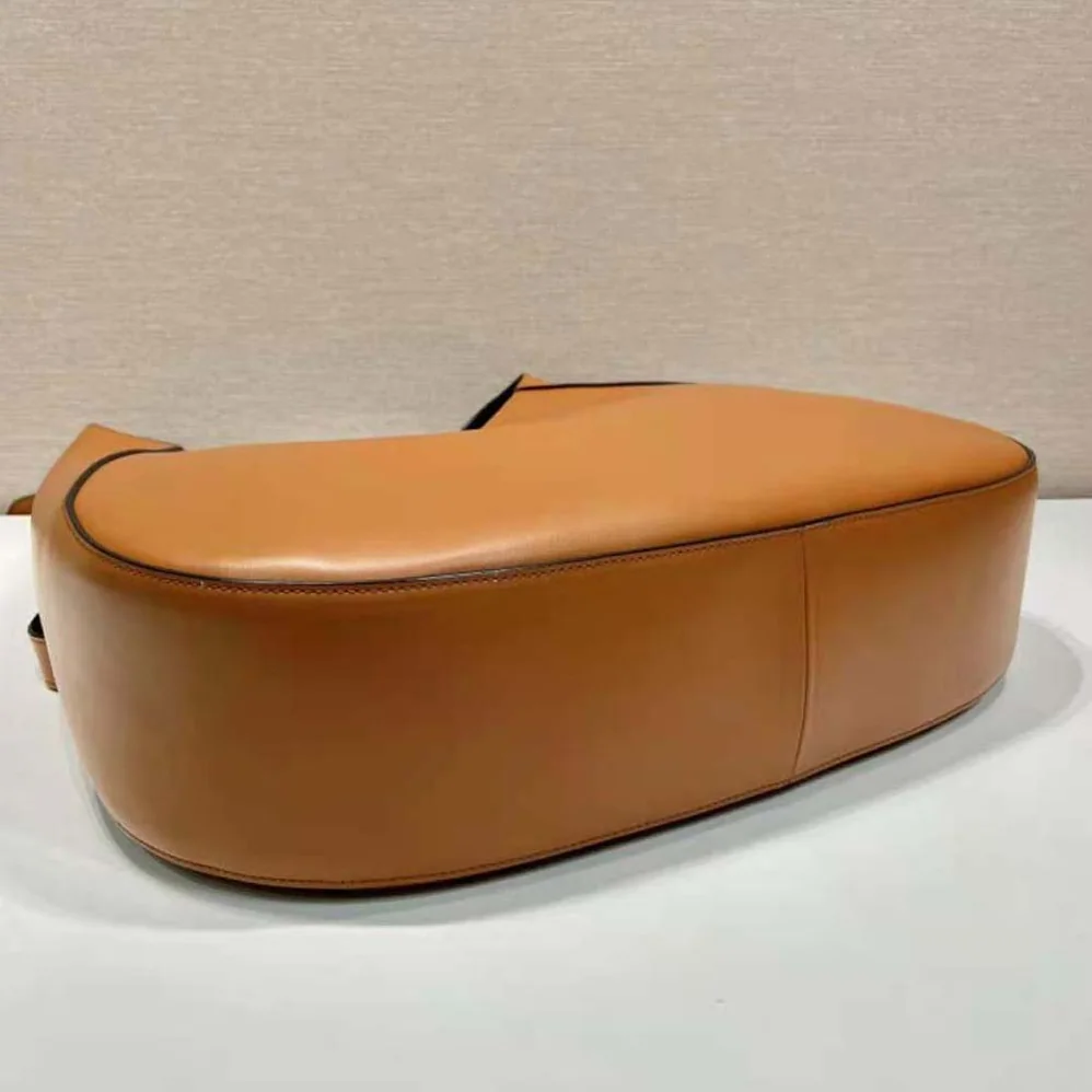 Prada Large Leather Shoulder Bag with Topstitching for Women in Brown Prada Large Leather Shoulder Bag with Topstitching for Women in Brown