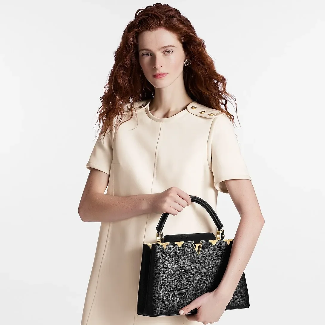 Louis Vuitton Capucines MM Top Handle Bag in Black Gold Hardware