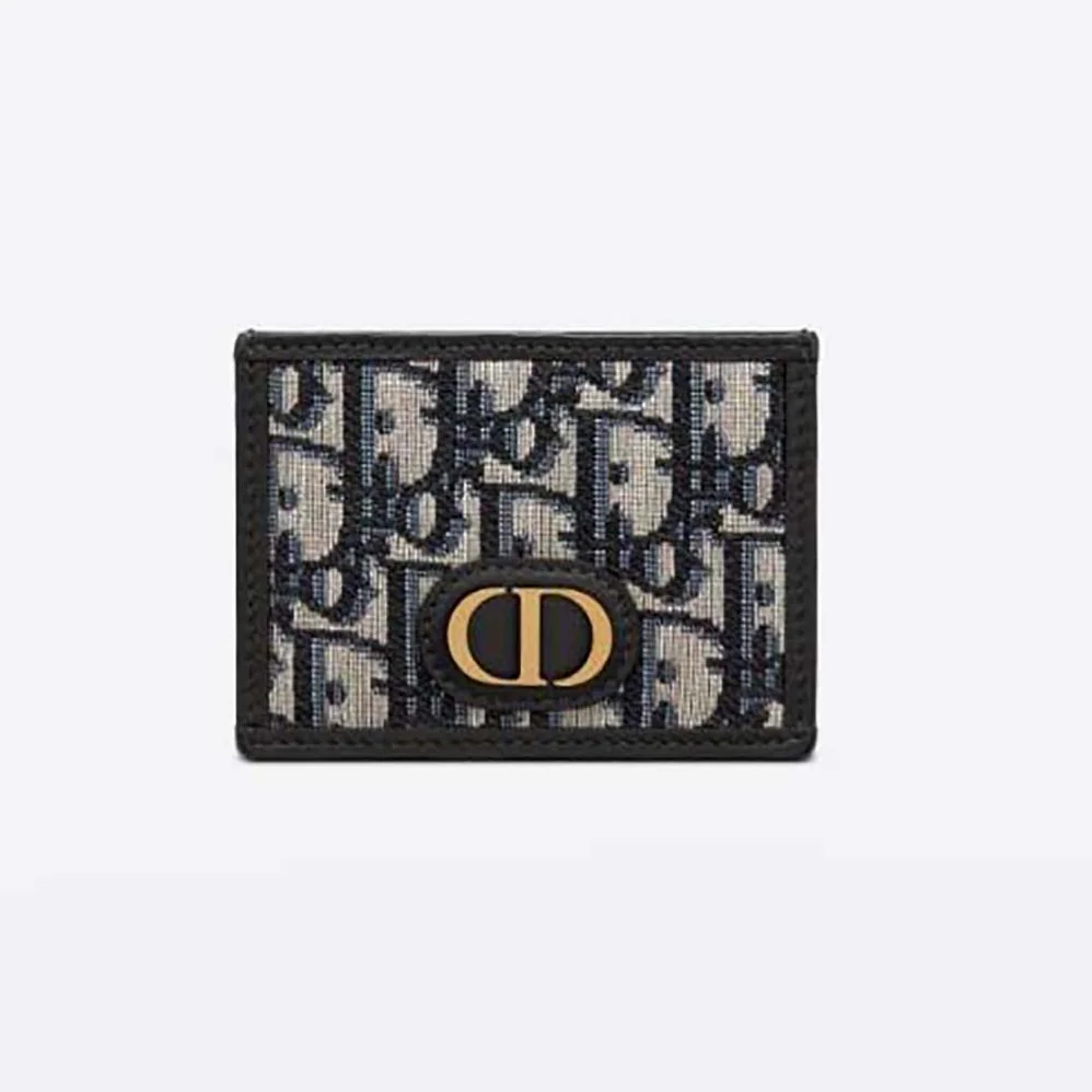 Dior 30 Montaigne Card Holder Blue Dior Oblique Jacquard for Women