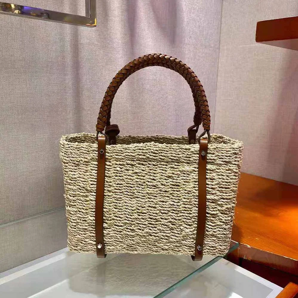 Prada Corn Husk and Leather Tote for Women Prada Corn Husk and Leather Tote for Women