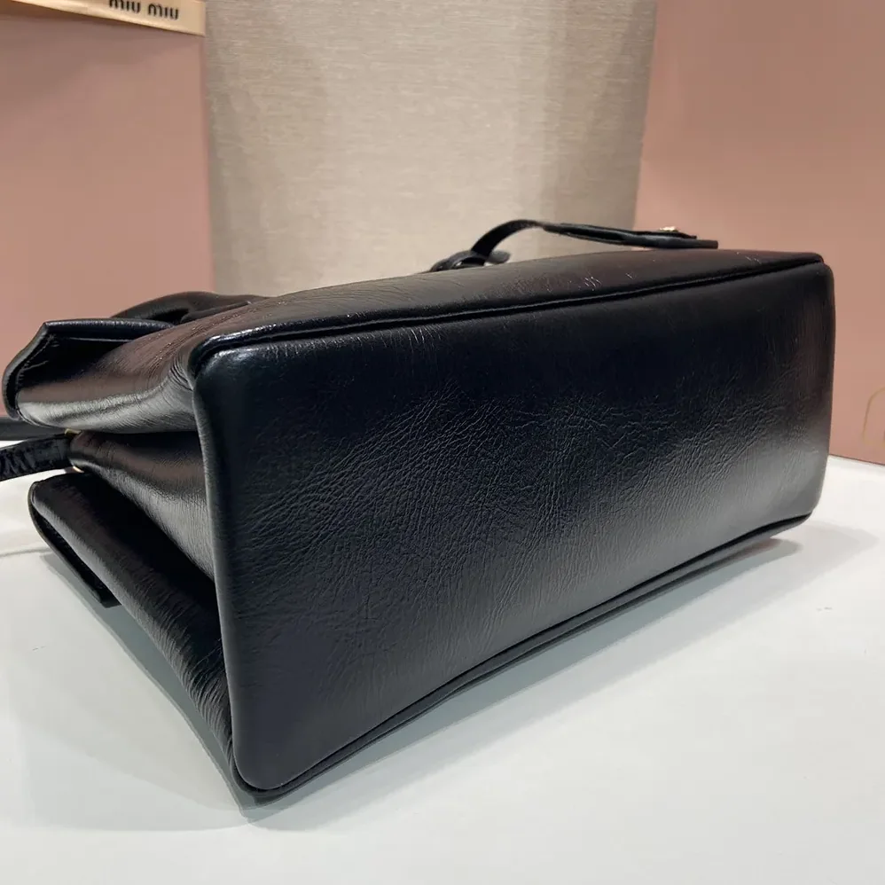 Miu Miu Solitaire Shiny Leather Bag for Women in Black Miu Miu Solitaire Shiny Leather Bag for Women in Black