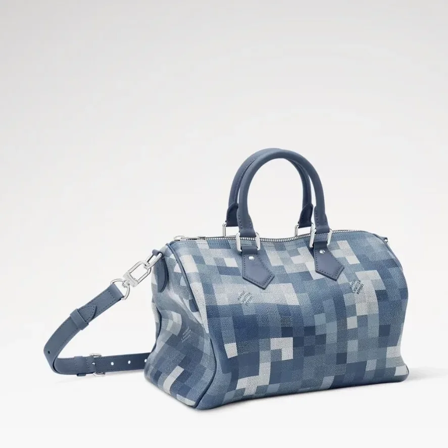 Louis Vuitton Speedy 30 Bandouliere Top Handle Bag / Indigo Blue Damoflage Silver Hardware