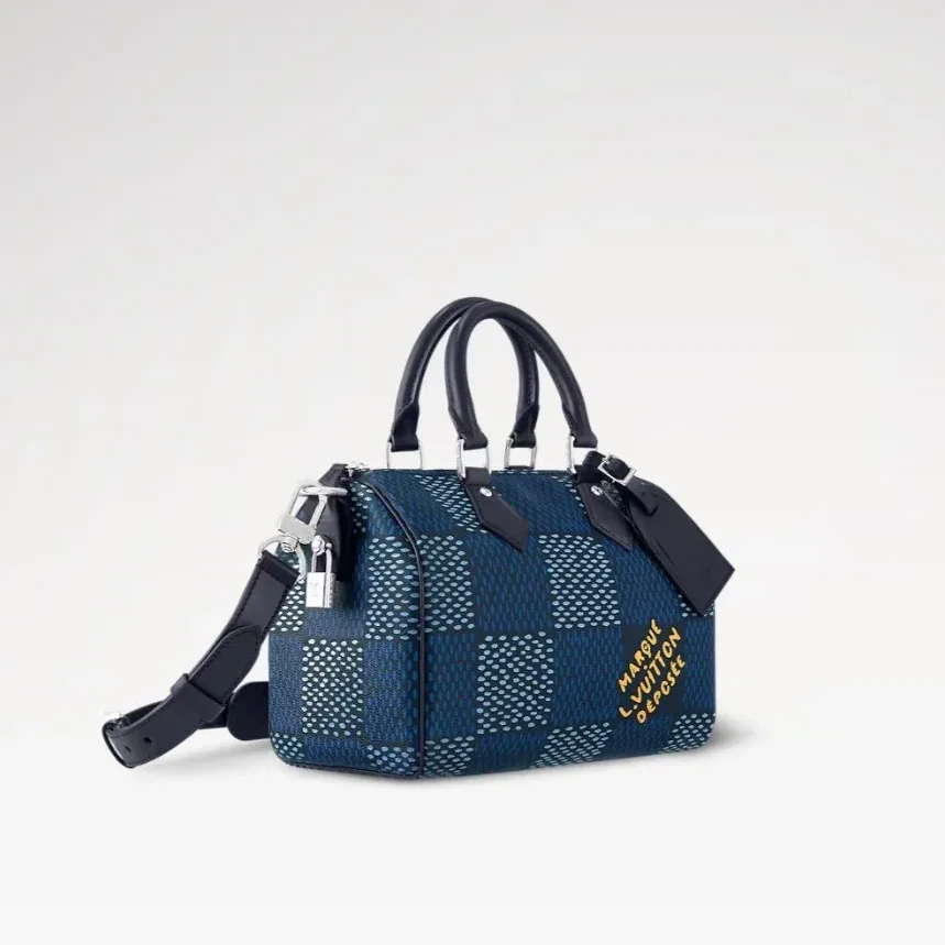 Louis Vuitton Speedy 25 Bandouliere Top Handle Bag in Blue Silver Hardware