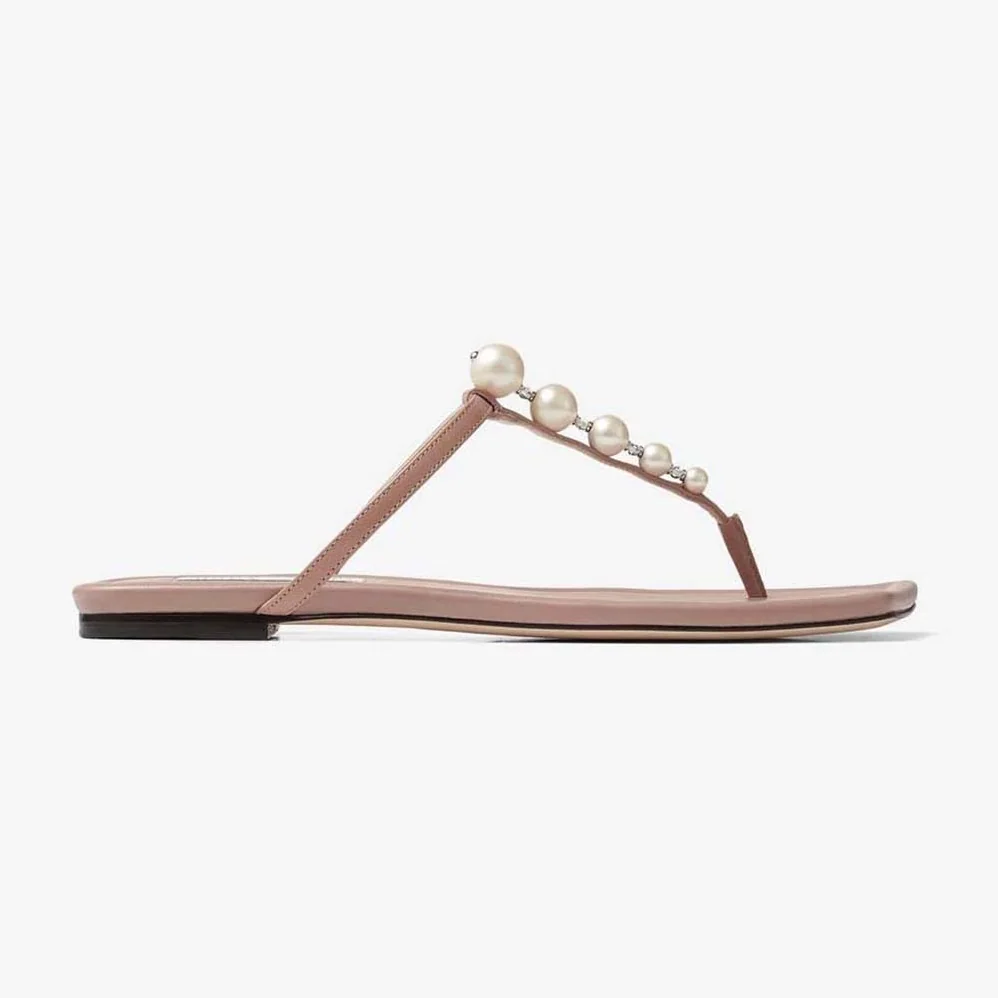 Jimmy Choo Alaina Flat Ballet Pink Nappa Leather Flats with Pearl Embellishment for Women Jimmy Choo Alaina Flat Ballet Pink Nappa Leather Flats with Pearl Embellishment for Women