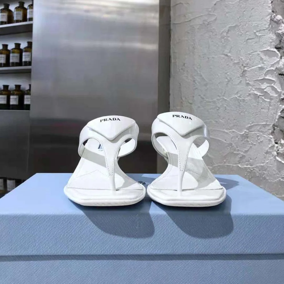 Prada Brushed Leather High-heeled Thong Sandals for Women in White