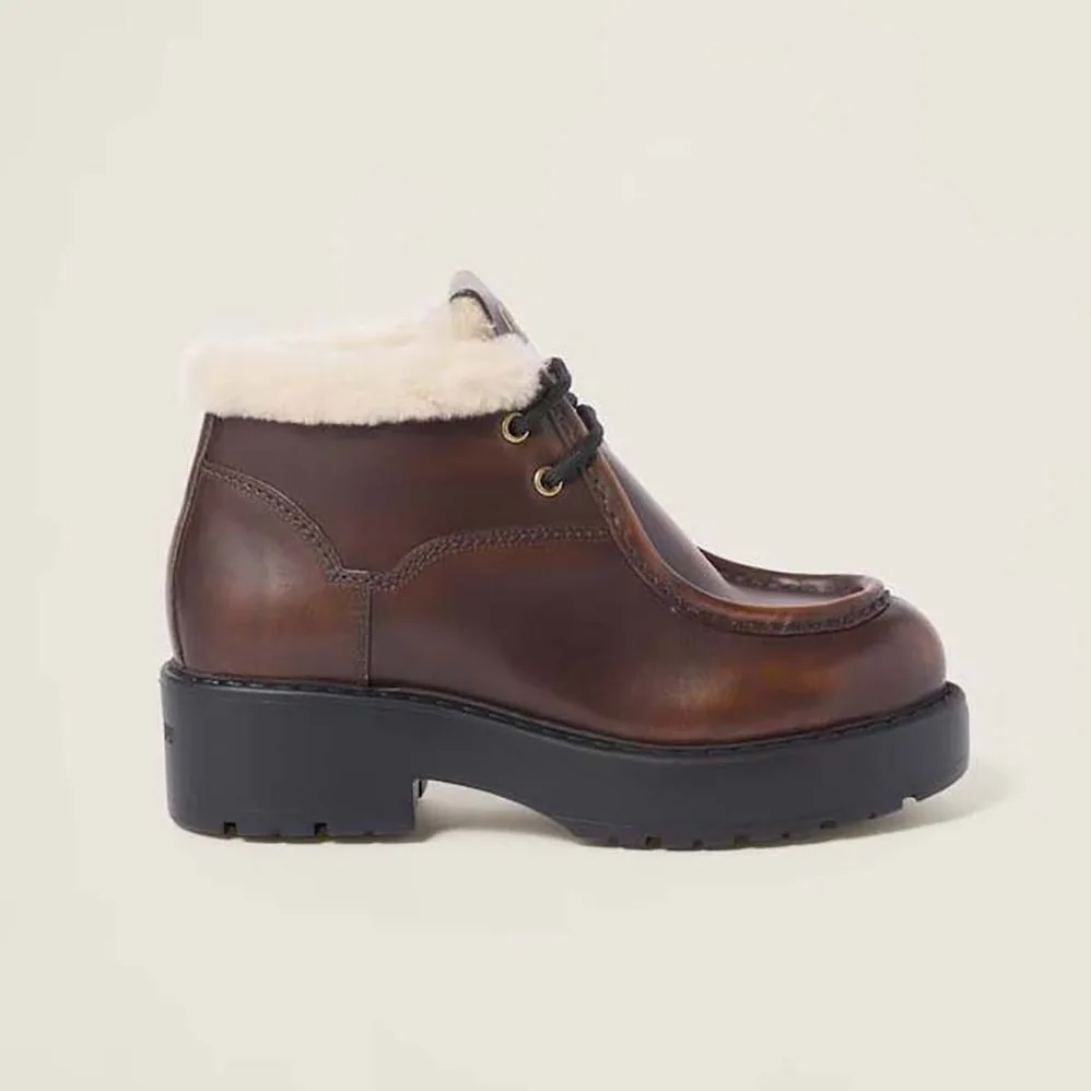 Miu Miu Fumé Leather Booties for Women in Brown Miu Miu Fumé Leather Booties for Women in Brown