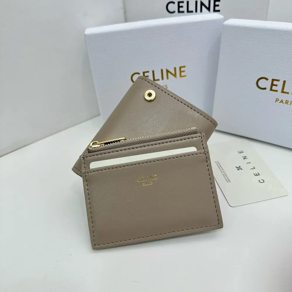 Celine Compact Wallet with Coin Triomphe in Shiny Calfskin for Women in Grey Celine Compact Wallet with Coin Triomphe in Shiny Calfskin for Women in Grey