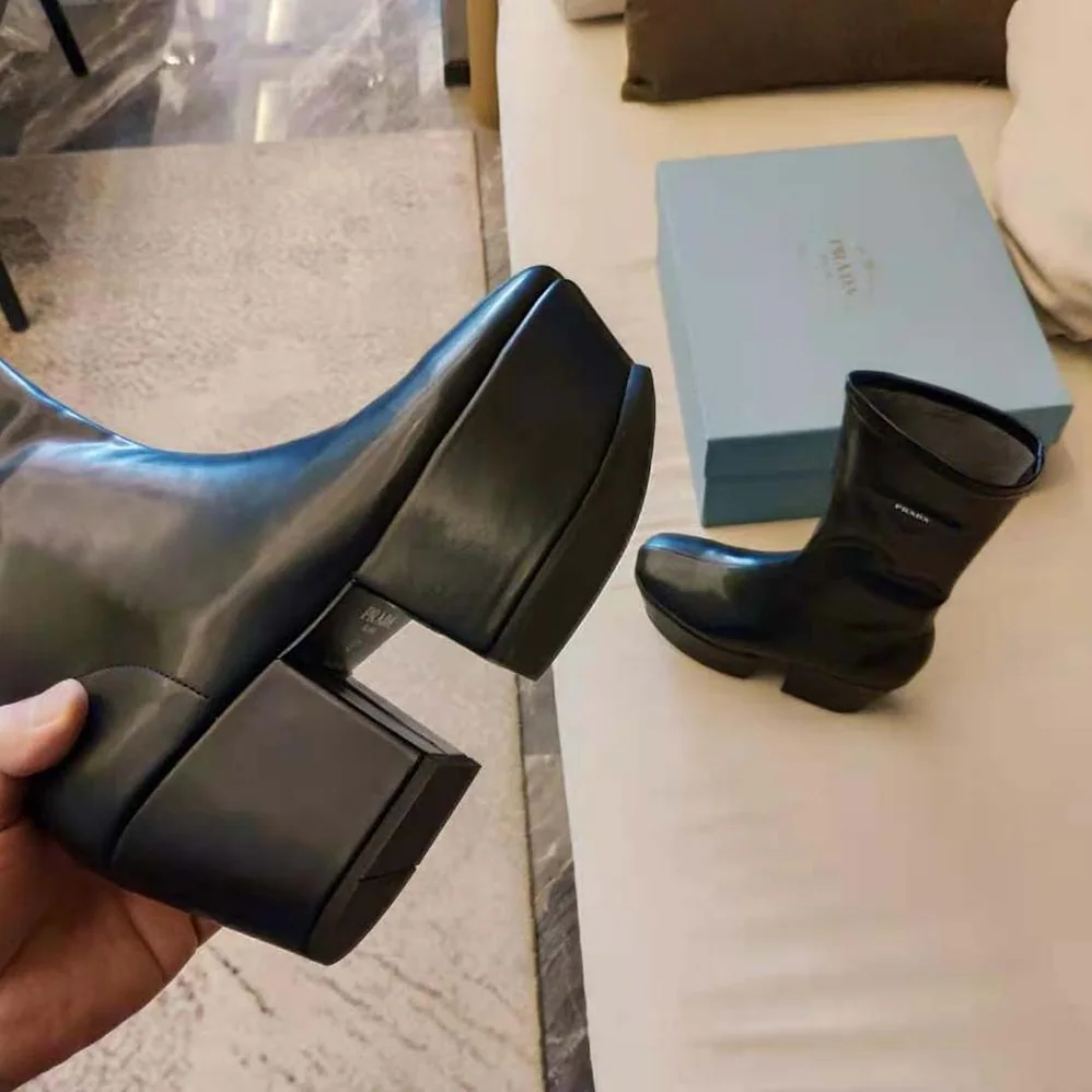Prada Technical Nappa Leather Platform Boots for Women in Black Prada Technical Nappa Leather Platform Boots for Women in Black