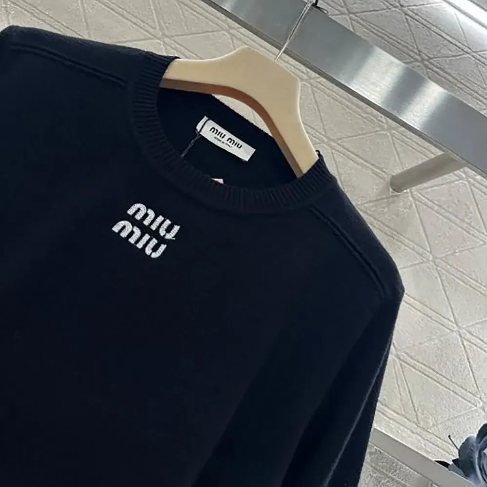 Miu Miu Cashmere Crew-Neck Sweater for Women in Black