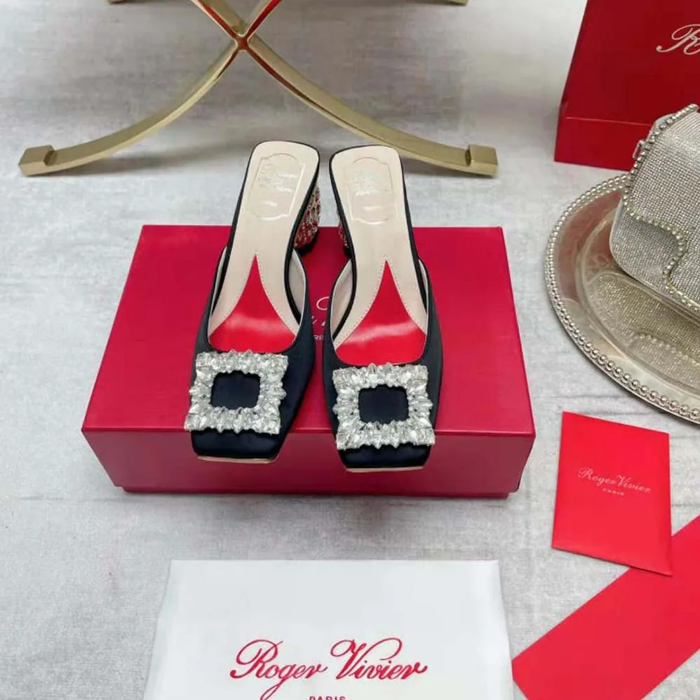 Roger Vivier Mules Rhinestone Buckle in Satin for Women Roger Vivier Mules Rhinestone Buckle in Satin for Women