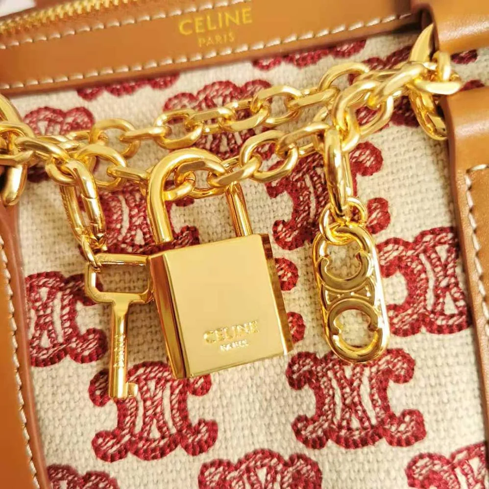 Celine Small Boston Bag in Textile With Triomphe Embroidery for Women