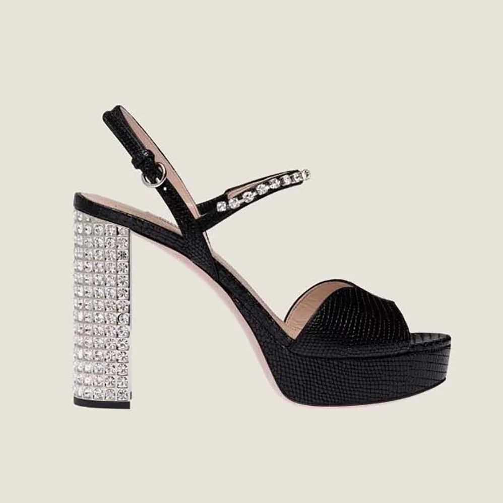 Miu Miu Lizard-print Leather Platform Sandals for Women in Black