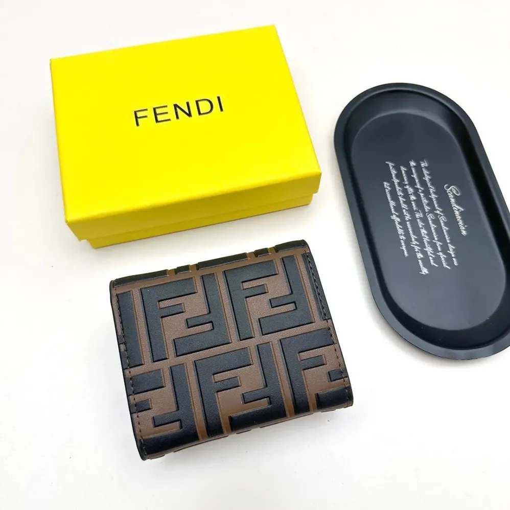 Fendi FF Diamonds Wallet Brown and Black FF Leather Wallet for Unisex Fendi FF Diamonds Wallet Brown and Black FF Leather Wallet for Unisex