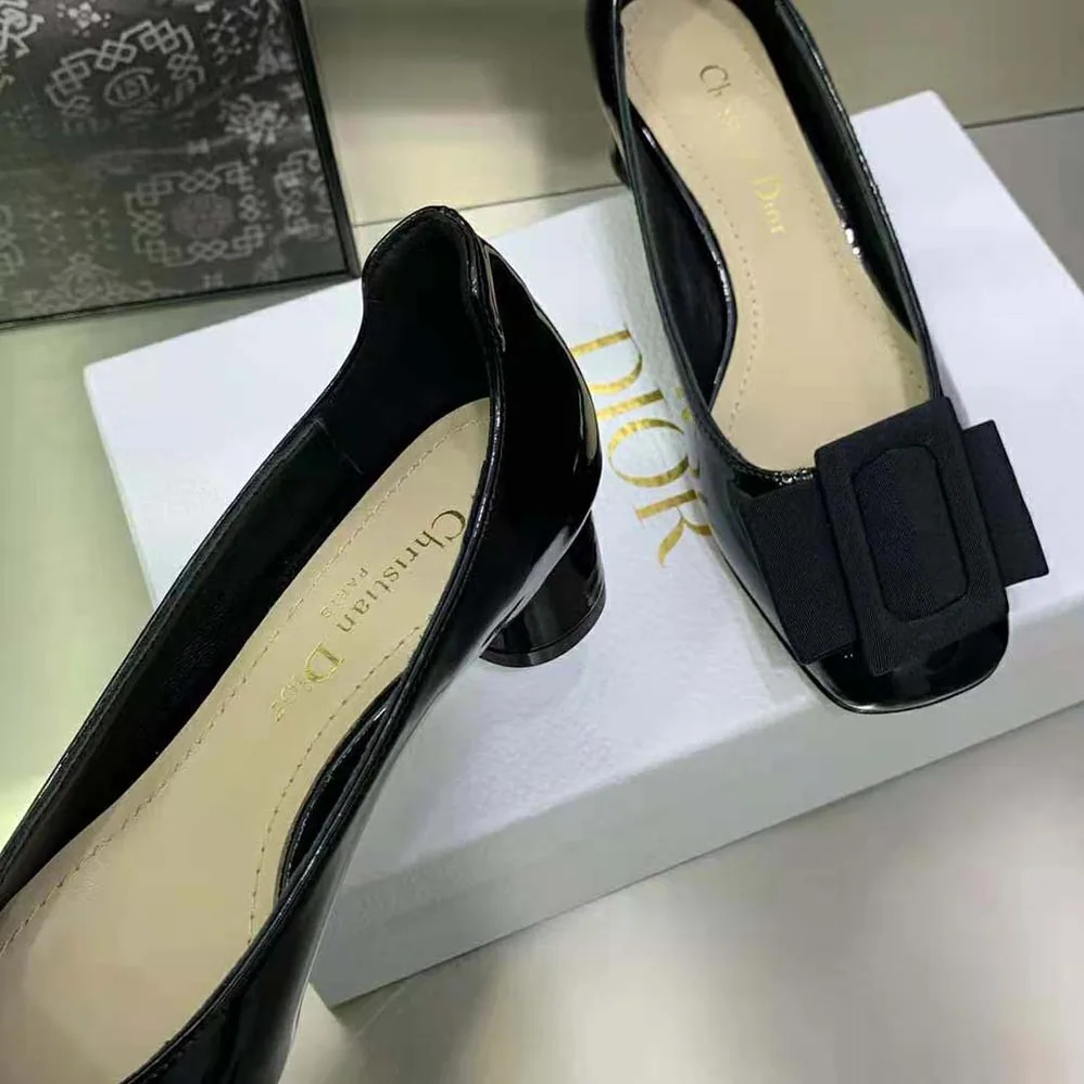Dior Idylle Ballet Pump Black Patent Calfskin and Grosgrain in 35 mm Heel Height for Women Dior Idylle Ballet Pump Black Patent Calfskin and Grosgrain in 35 mm Heel Height for Women