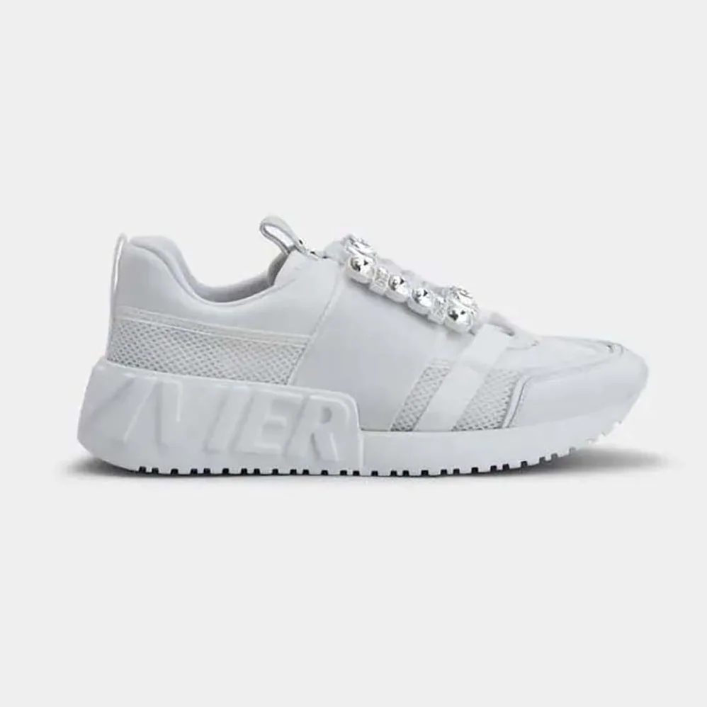 Roger Vivier Viv Go Rhinestone Buckle Sneakers in Technical Fabrics for Women in White