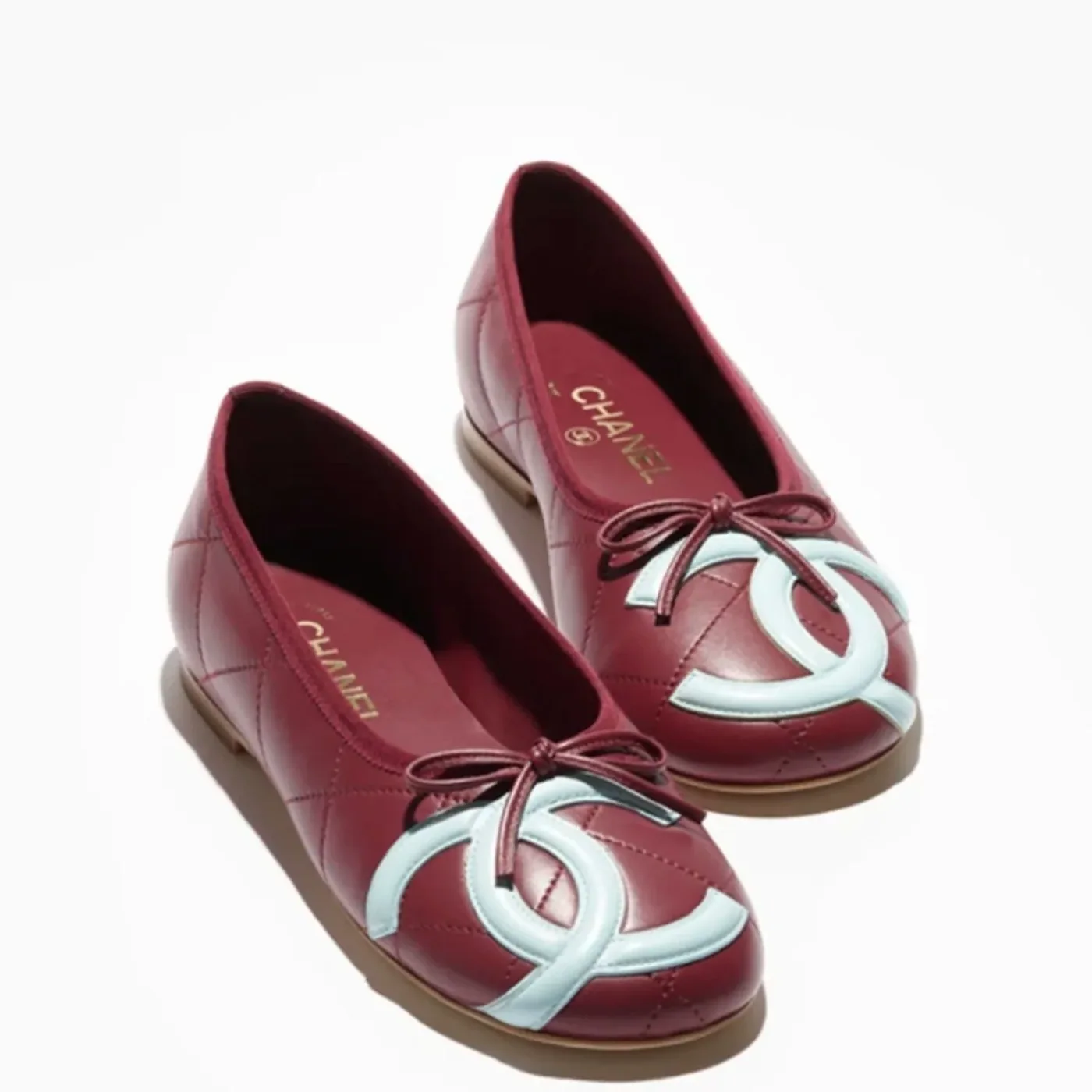 Chanel Ballet Flats Burgundy/ Light Blue --U8991 Chanel Ballet Flats Burgundy/ Light Blue --U8991