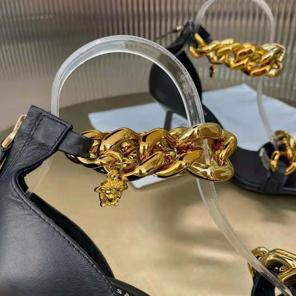 Versace Medusa Chain Nappa Leather Sandals in 11cm Heel for Women in Black
