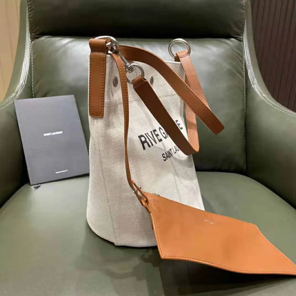 Saint Laurent YSL Rive Gauche Bucket Bag in Linen for Women in Brown