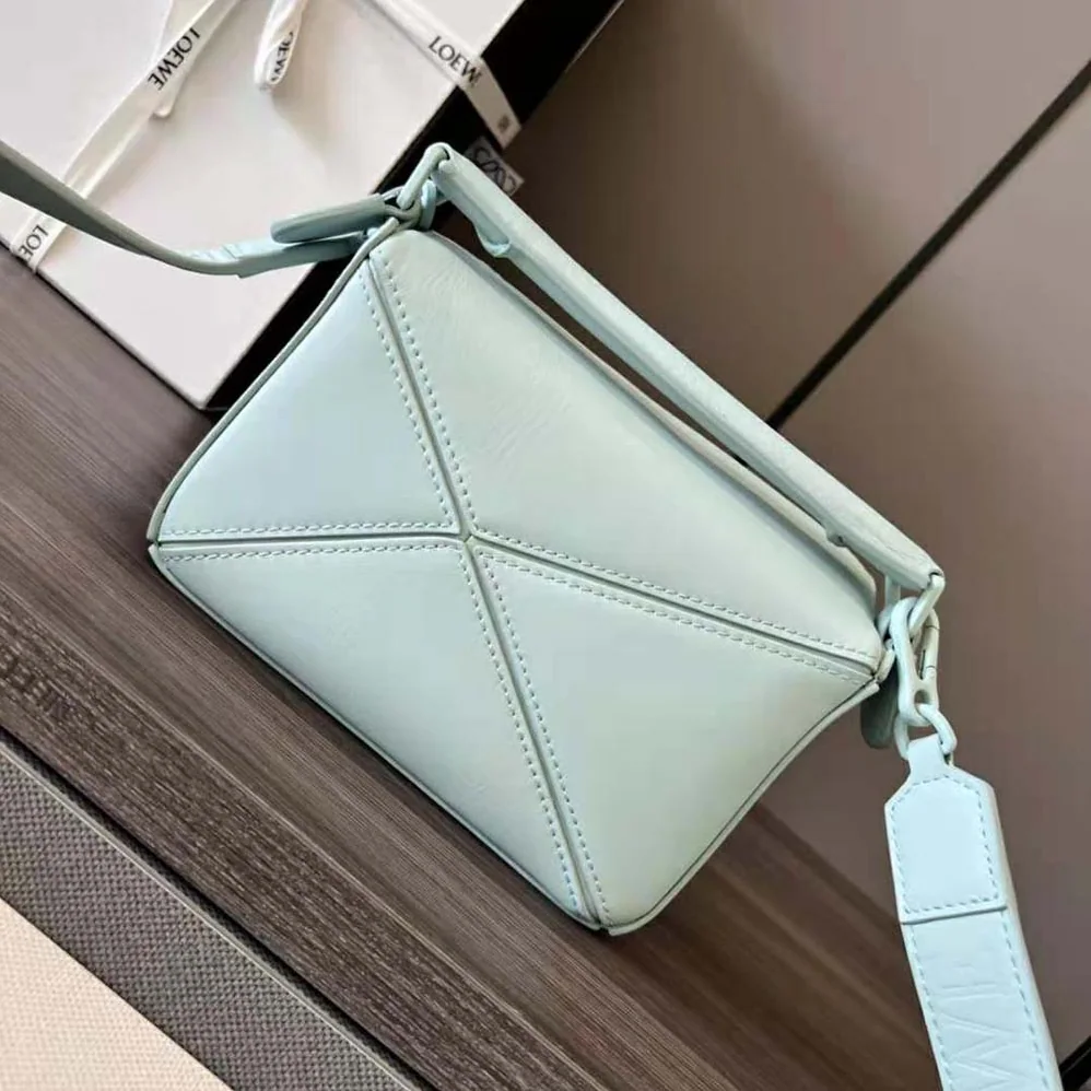 Loewe Mini Puzzle Bag in Satin Calfskin for Women in Blue Loewe Mini Puzzle Bag in Satin Calfskin for Women in Blue