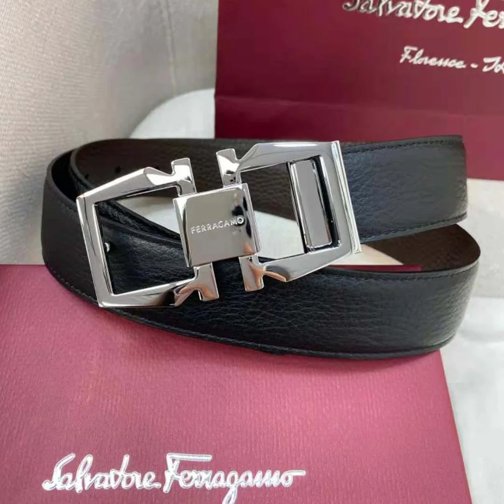 Salvatore Ferragamo Reversible and Adjustable Gancini Belt for Men in Silver